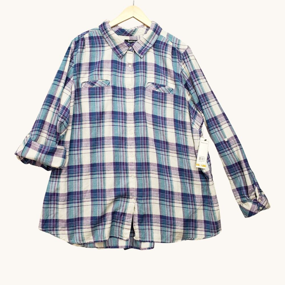 Relativity Plaid Shirt Womens SZ 3X NWT Long Sleeve Button Down Top Lightweight - Picture 6 of 15